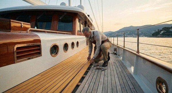 Teak yacht decking installation