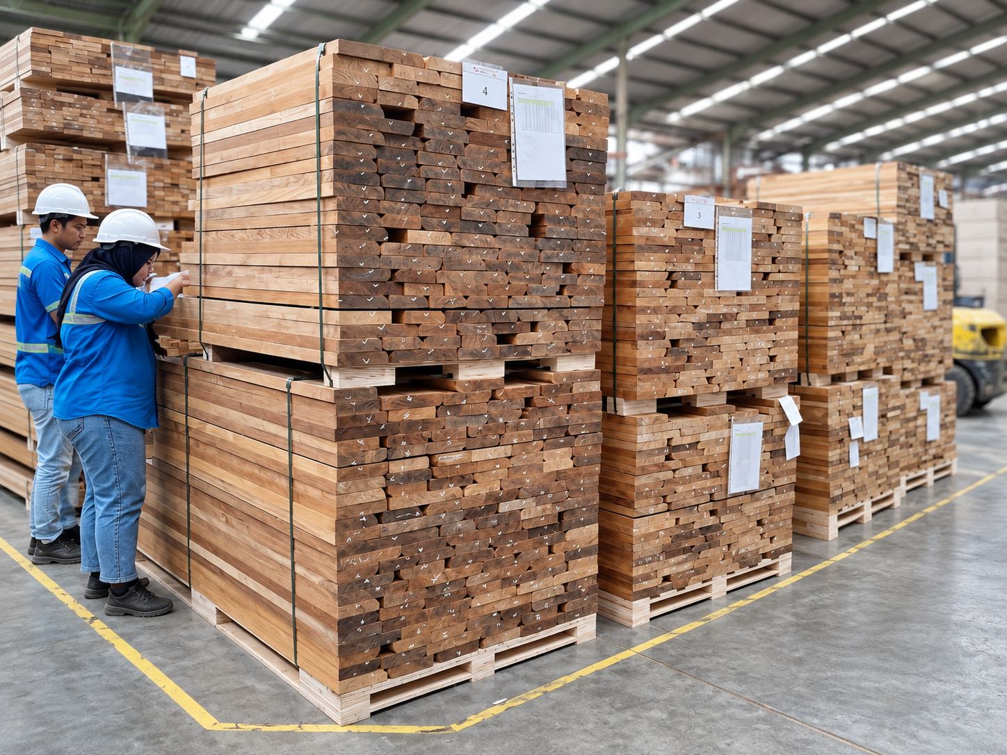 Hardwood production stock organized for quality control and shipment