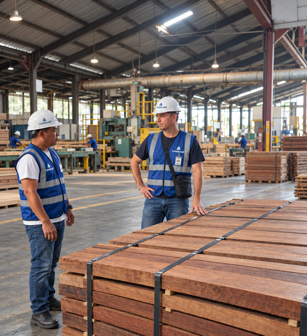 Bangkirai hardwood factory inspection in Indonesia