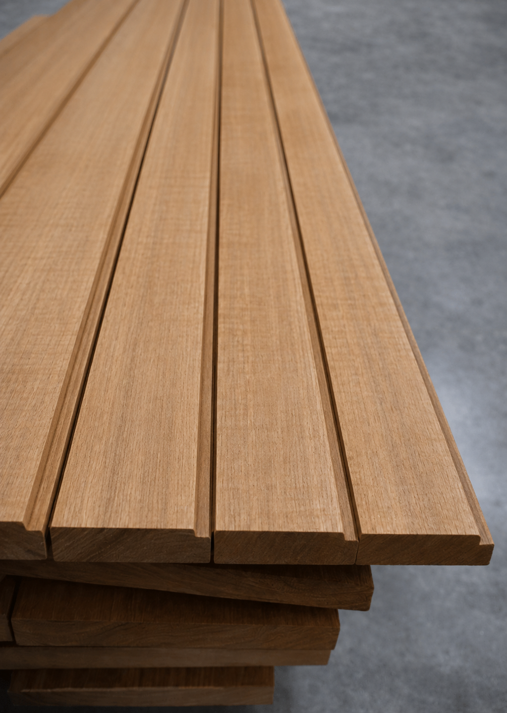 Pre-grooved quartercut teak decking strips