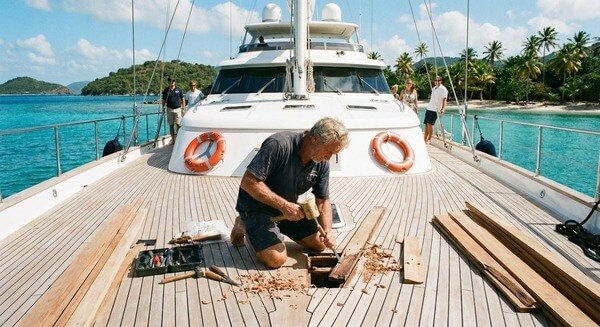 Quartercut teak decking and marine plywood through Nauteaka